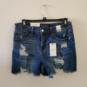 Judy Blue Mid Rise Medium Blue Size Large Womens Shorts Distressed New With Tags